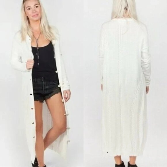 Free People One Teaspoon Sorrento Knit Long Cardigan Sweater Duster Maxi Cream - Picture 6 of 16